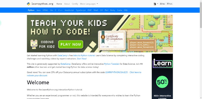 #在线学习 #编程语言 #推荐 推荐一个编程语言在线学习网站（英文）